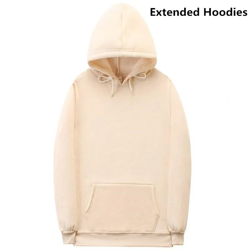 Khaki Pink Gray Black Fashion Men\'s Lengthen Hoodies Feece With Side Zip Solid Color Hip Hop Streetwear Hoodie Sweatshirt