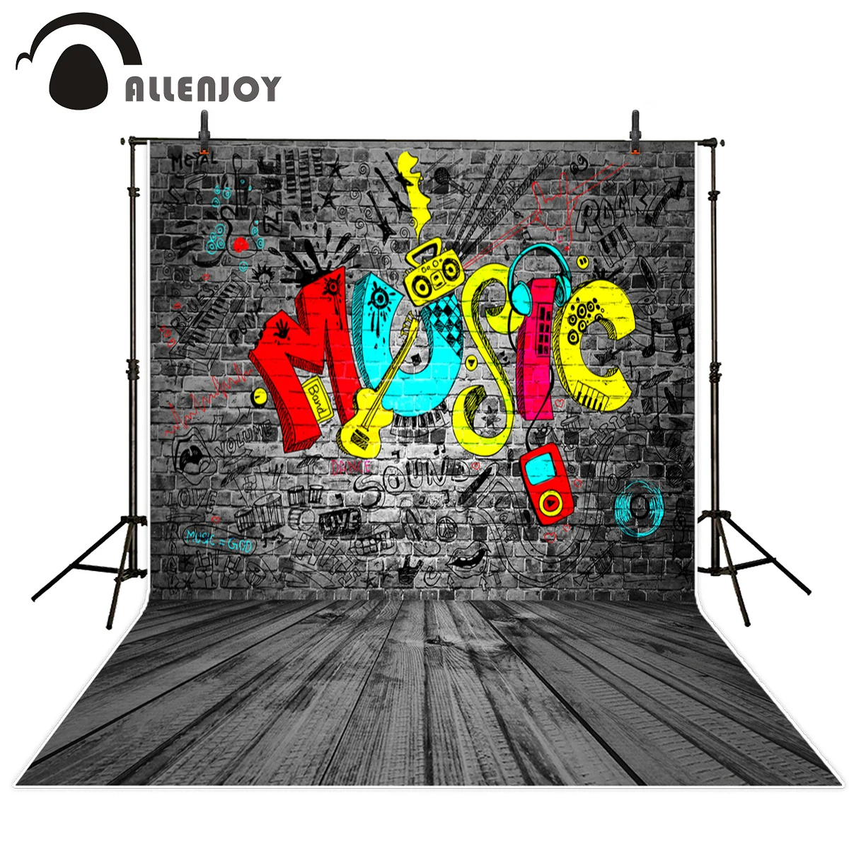 Allenjoy photography backdrop vinyl Black brick wall color graffiti custom music celebration personal customize backdrop