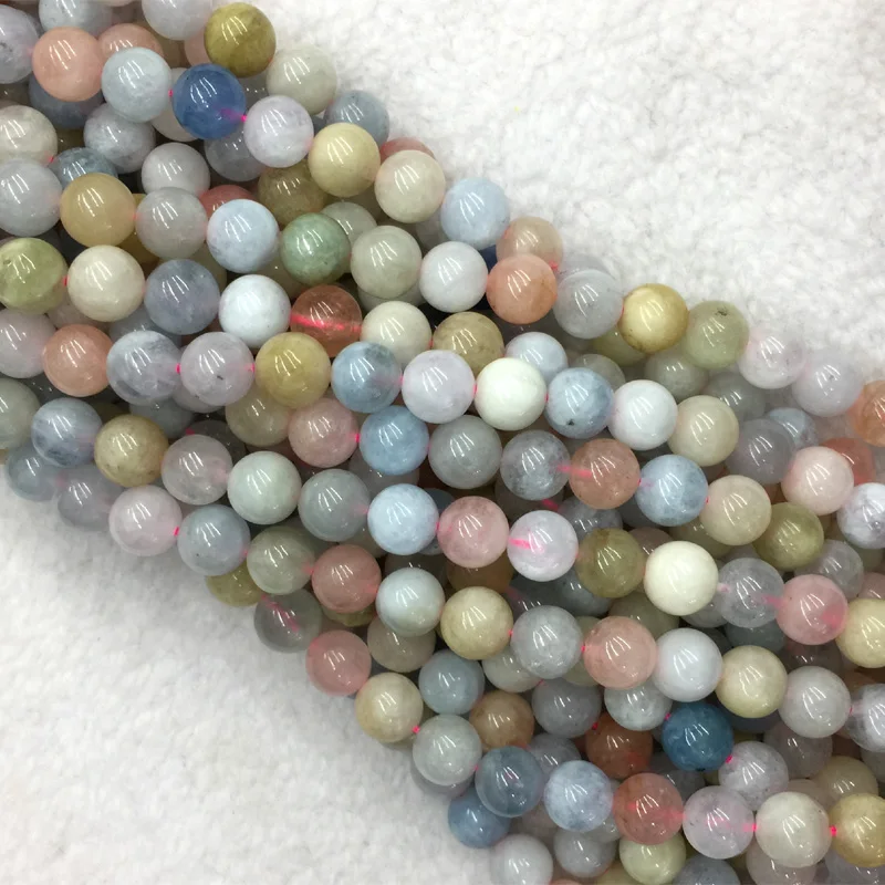 Wholesale Genuine Natural Multicolour Green Pink Blue Aquamarine Beryl Morganite Round Loose Gemstone Beads 4-12mm 15