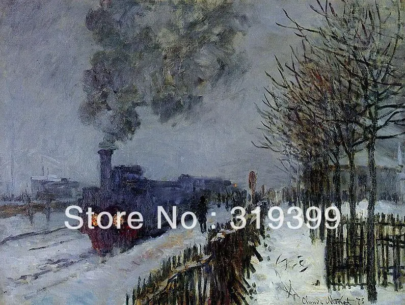 

100% handmade Oil Painting Reproduction on linen canvas with Museum quality and Free Shipping,Train in the Snow by Claude Monet