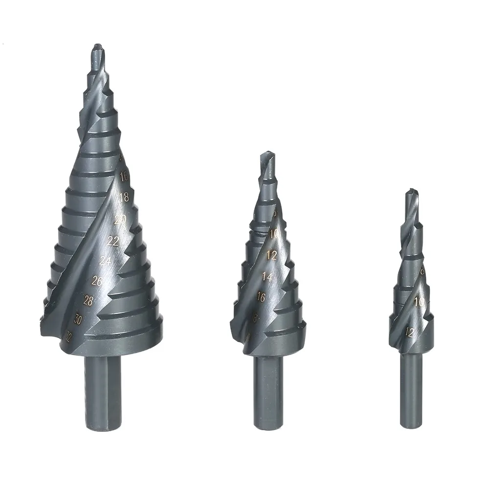 

WENXING 3pcs HSS Steel Titanium Step Drill Bit 4-12mm 4-20mm 4-32mm Step Cone Cutt Tools Woodworking Wood Metal Drill Bit Set