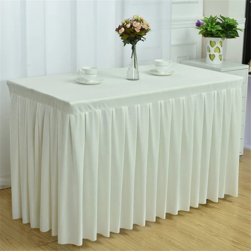 100% Polyester One Piece Pleated Flannel Hotel Table Skirt With Table Cloth Table Cover Wedding Party Banquet Decor