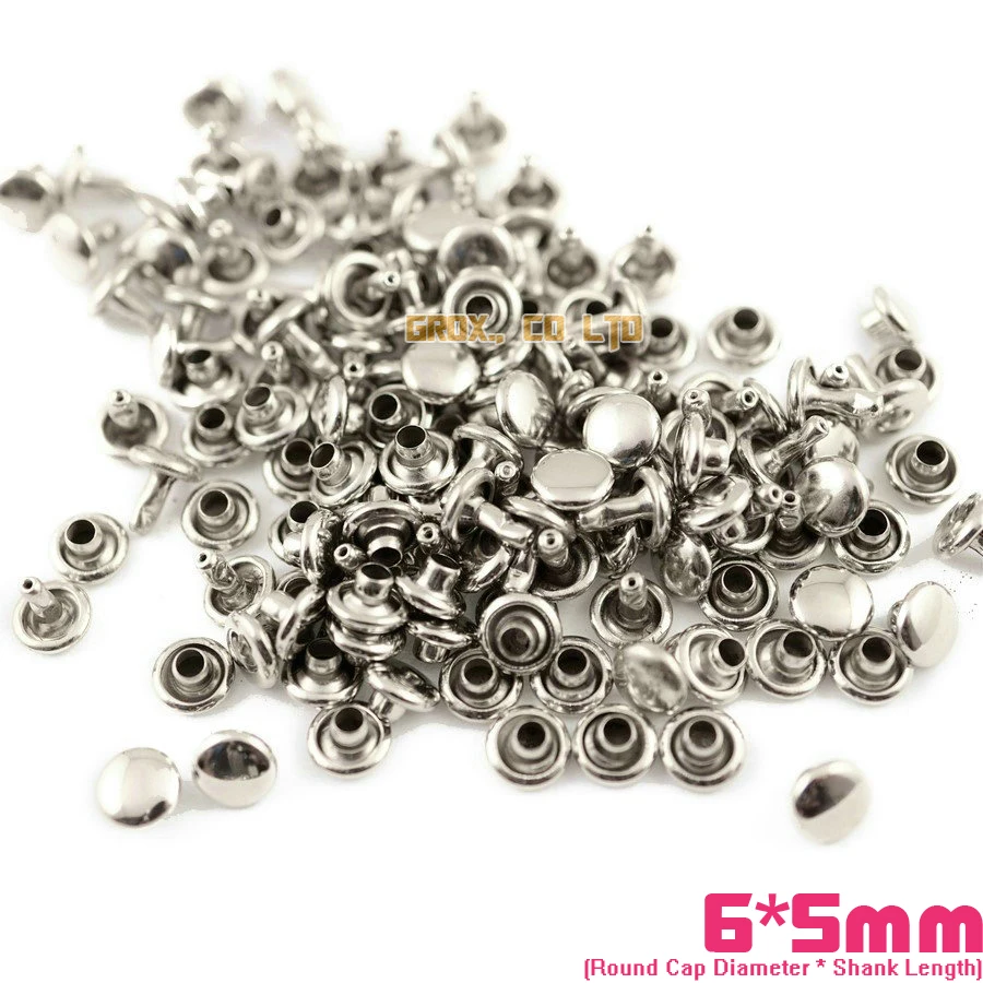 1000 set 6*5mm Silver Double Cap Round Rapid Rivet Punk Rock Leathercraft Rivet