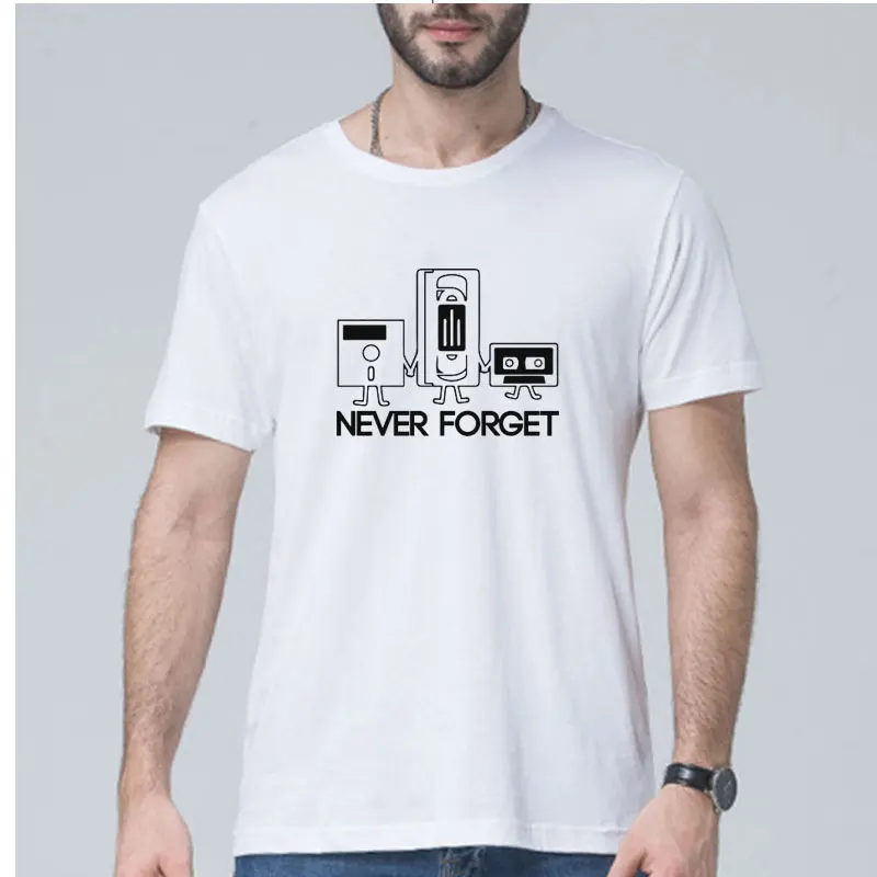 2019 New Summer fashion Men Short Sleeve Never Forget Floppy Disc VHS Cassette Tech Geek Print T Shirts sportswear Plus Size