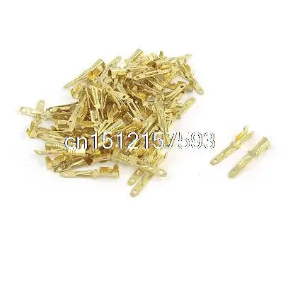 100 Pcs Gold Tone 2mm Wide Male Spade Crimp Terminal Connectors