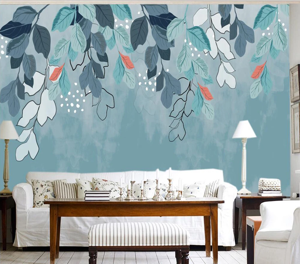 Custom wallpaper Hand-painted leaf background wall painting