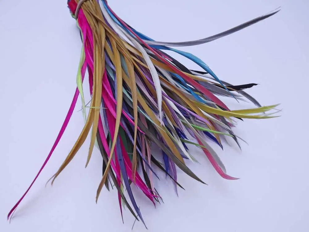 350pcs Selected Biot Feather Hair Extensions Pack 15-25cm for handicraft project premium long mixed colors