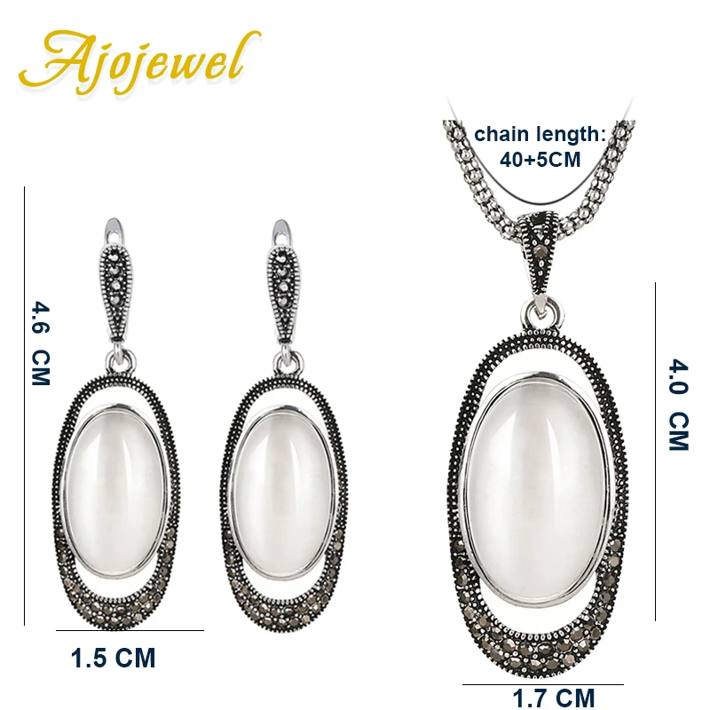 Ajojewel New Arrival White Opal Jewelry Sets Vintage Jewelry Set Stone Earrings Necklace & Pendant