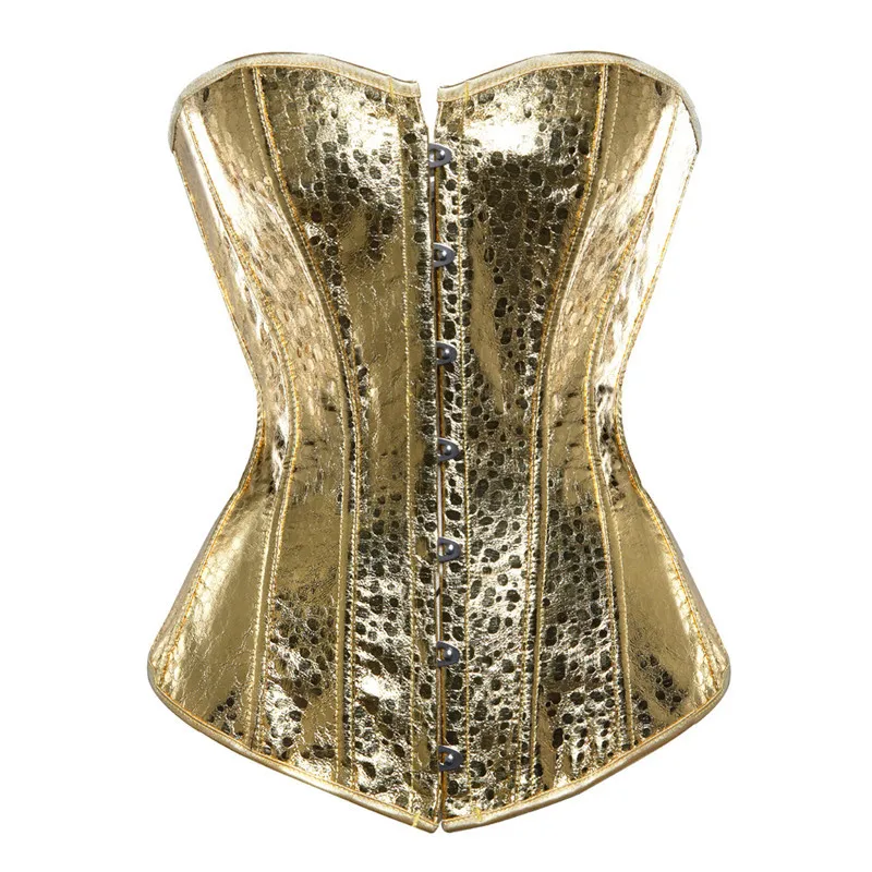 Seksowny gorset ze sztucznej skóry bielizna gorsety top Steampunk gotycki punk gorset burleska plus rozmiar kostium do klubu nocnego złoto srebro