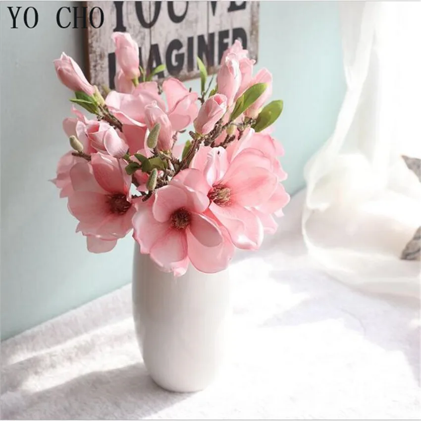 YO CHO Fake Orchid Plants  Magnolia Artificial Silk Flowers  DIY Christmas Decoration  Table Centerpieces  Bridal Bouquet