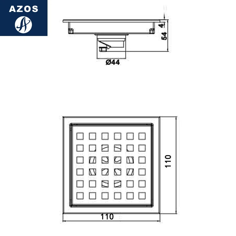 Imagem -04 - Azos Sus304 Selo de Água Rasa Quarto Ralo do Chuveiro Chão de Drenagem Rápida Desodorante Drenagem Rápida 110*110 mm Rectangul Aço Inoxidável