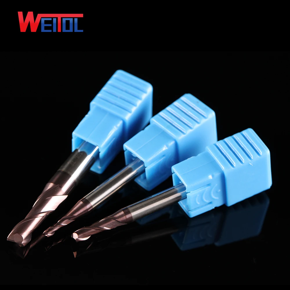 Weitol 1pcs HRC55 Bronze coating tungsten carbide two flutes flat bottom end milling cutter CNC router bit for metal