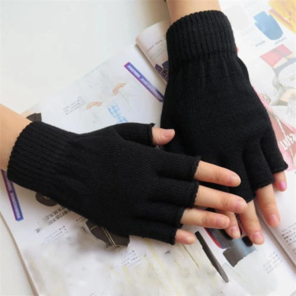 Novelty Men/Women Black Knitted Stretch Elastic Warm Half Finger Fingerless Gloves Half Finger Warm Winter Outdoor equipment