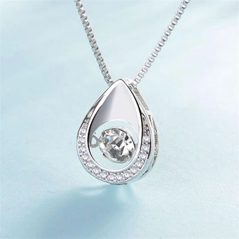 KOFSAC New Fashion 925 Sterling Silver Necklaces For Women Exquisite Dancing Stone Water Drop Pendant Jewelry Girl Birthday Gift