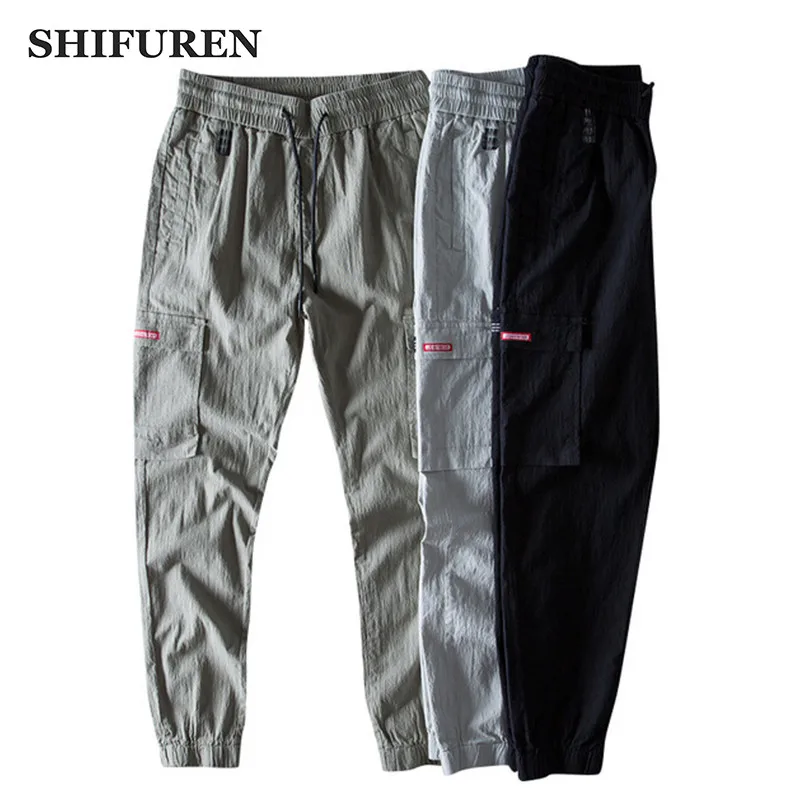 SHIFUREN Men Causal Cotton Linen Pants Drawstring Elastic Waist Breathable Male Trousers Clothes Solid Color Ankle-Length