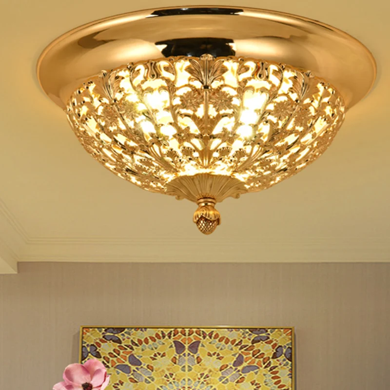 Bedroom ceiling light gold entrance aisle light door lobby zinc alloy carved ceiling iron hollow decoration ceiling lamp ZA82112