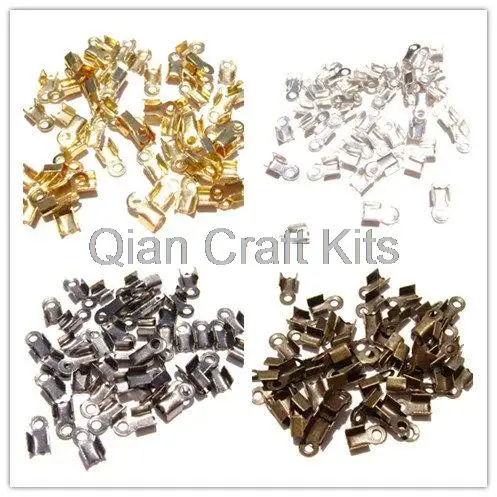 5000pcs mixed size 3mm-6mm mix color silver,gold,bronze Nickel Free Fold Cord Tips, Clasps, Ribbon Crimp End Caps Iron for DIY