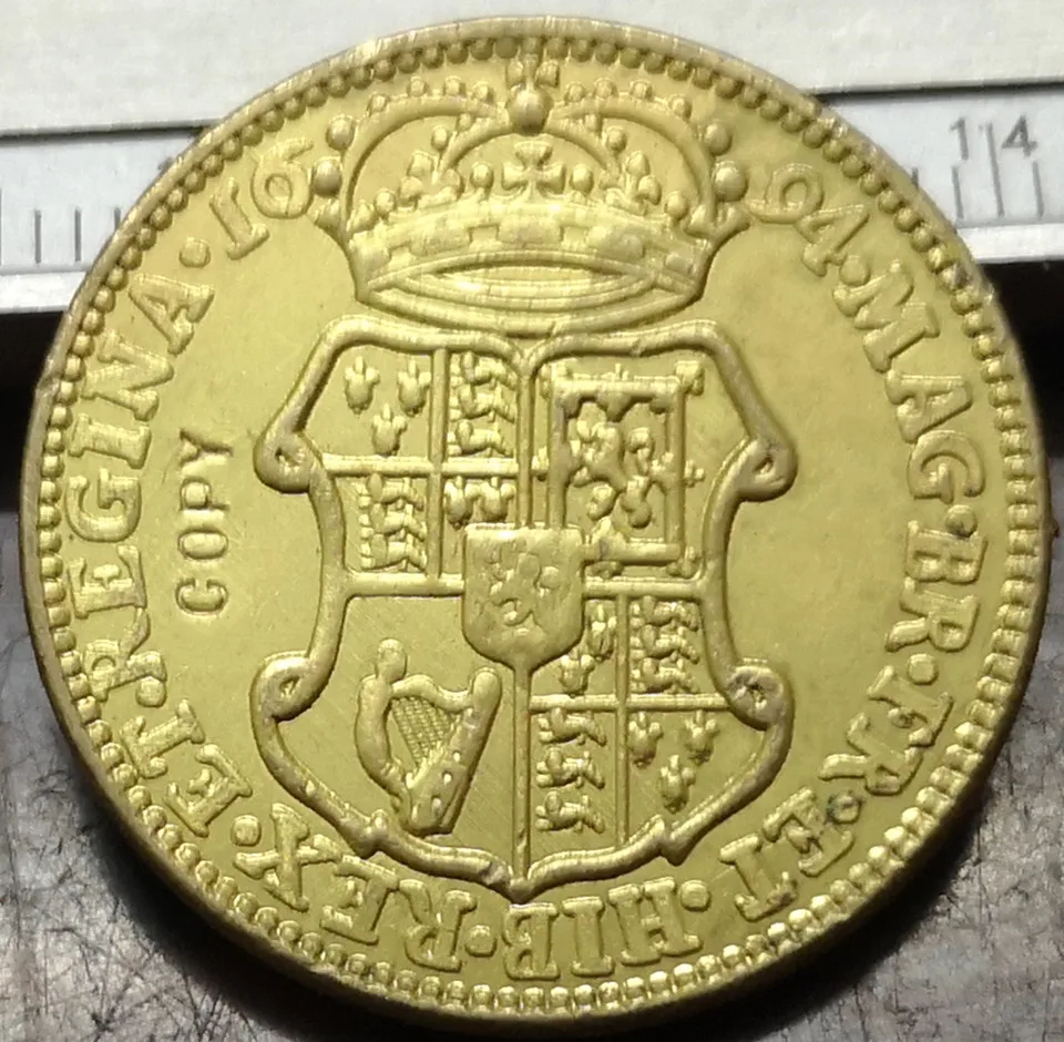 1694 England 1 Guinea - William & Mary .9999 pure Gold Plated Copy Coin