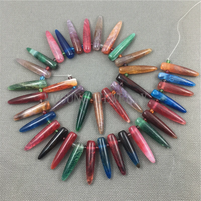 

MY1172 Mix Color Polished Dragon Vein Agates Point Stick Beads,Spike Point Drilled Beads 6 Colors Avalable