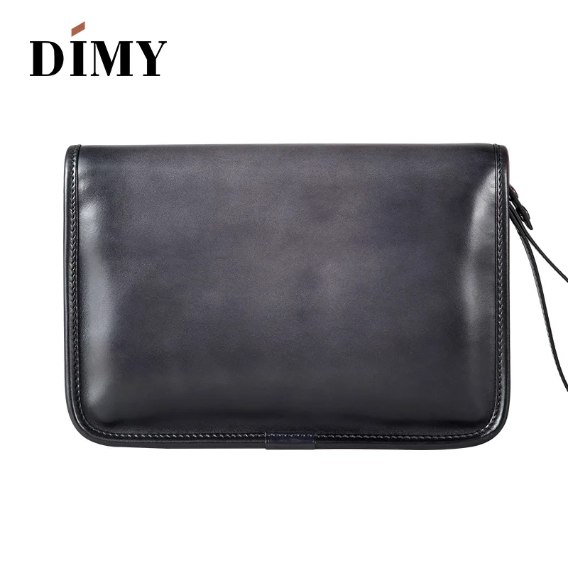 DIMY New Hand Patina Italian Calfskin Leather Clutch Men Handbags Genuine Leather Bags Document File Bag Flap Pocket Day Bag