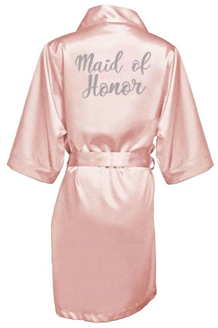 dark pink robe silver letter kimono satin pajamas wedding robe bridesmaid sister mother of the bride robes