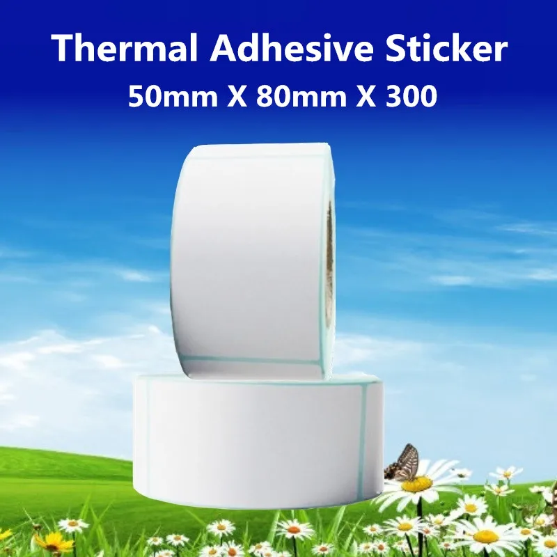 50mm X 80mm Thermal Label Adhesive Stickers 50*80*300pcs per roll Thermal Sensitive Adhesive Sticker Barcode Printer Labels