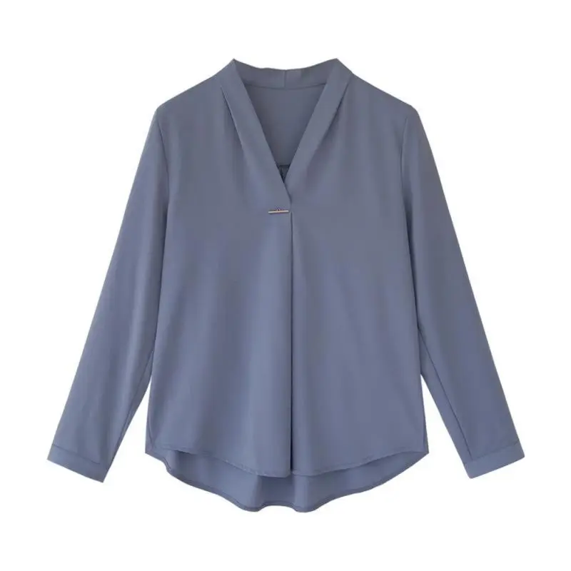 Office Lady Chiffon Blouse Shirt Zomer Blouse Tops Lange Mouwen V-hals Vrouwelijke Blouse