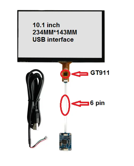 

10.1 inch capacitive touch screen 234*143 IC: GT911 6 pin USB control card is applicable to Windows 7 8 10 free drive