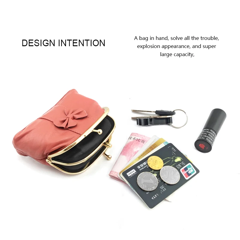 BELLO TUTTI Genuine Leather Coin Purse Women Mini Purse Teen Girls Cute Wallet Metal Frame Change Purse Card Holder Wallet Bag