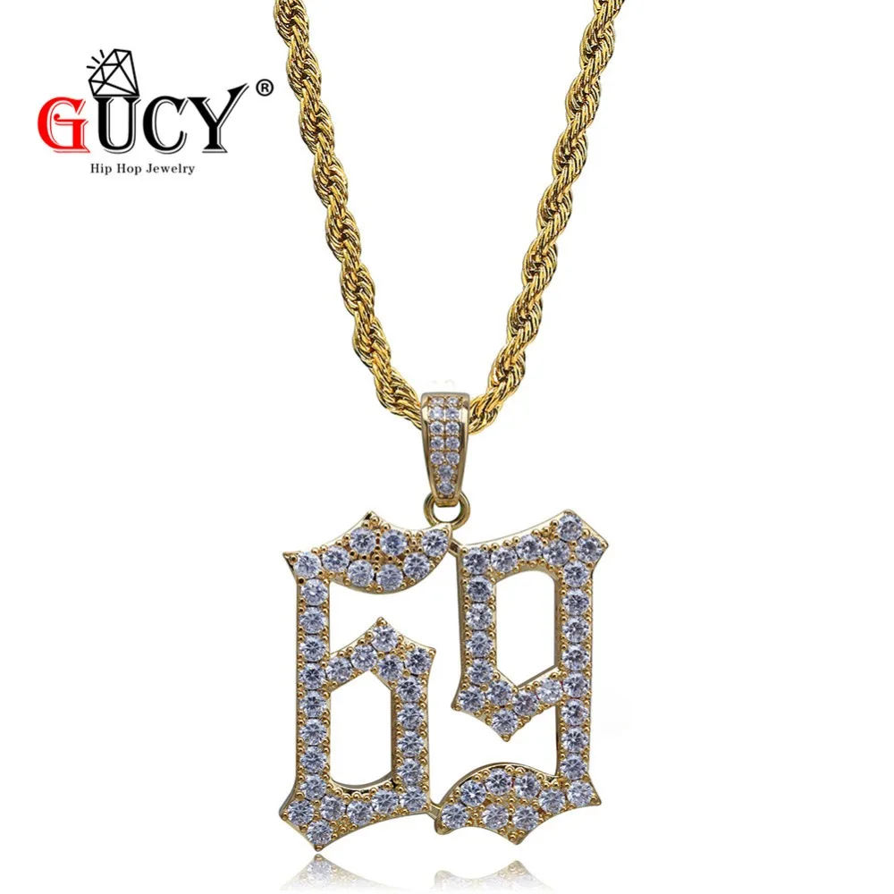 GUCY Hip Hop Fashion Number Pendant Necklace Iced Out Cubic Zircon  Saw Horror Movie Theme Digit Number Pendants Gift