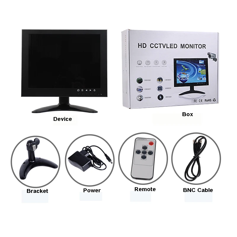 Monitor de TFT-LED HD CCTV de 8 pulgadas con carcasa de Metal, conector VGA AV BNC para PC, pantalla Multimedia y microscopio aplicable