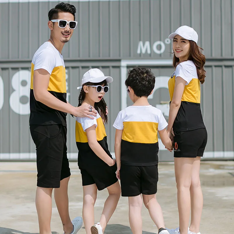 New Summer Family Matching Outfits Father Boy Mother Daughter Cotton Shirts Shorts Pants set Plus Size Family Clothing