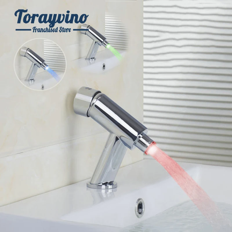 

Bathroom Basin LED Faucet Chrome Polished No Need Battery Deck Mounted Single Handle Mixer Brass Basin Sink Vessel Tap