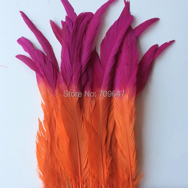 Feather top! 50PCS/LOT! 28-35cm long CARNIVAL COQUE TAIL feathers/ Two Tone,ombre,Orange and Fuchsia