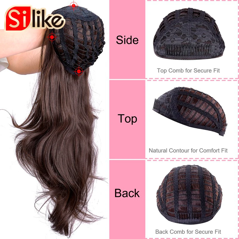 Silike 24Inch Synthetic 3/4 Half Wig Body Wave Clips Hair Extensions Ombre Ash Blonde Curly Wigs For Women 210g