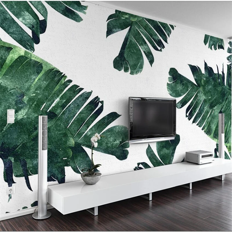 

wellyu Southeast Asian banana leaf plant TV background wall custom large mural green wallpaper papel de parede para quarto