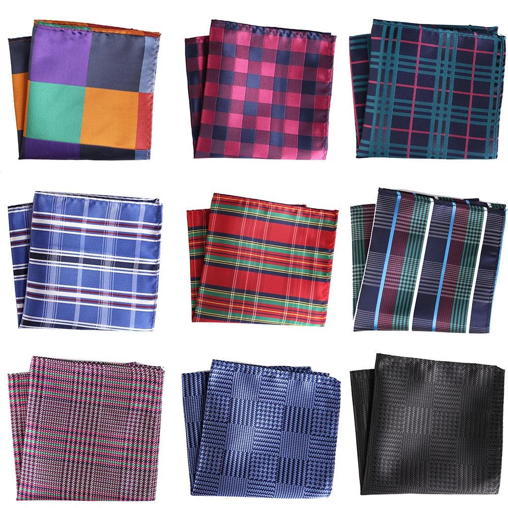 Luxury Men\'s Handkerchief Striped Checkered Plaid Woven Hankies Polyester Hanky Business Pocket Square Chest Towel 25*25CM