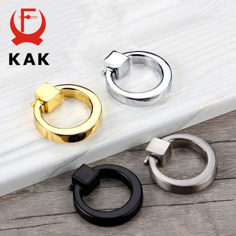 KAK 43mm Circle Handles Color Gold Silver Black Ring Zinc Alloy Door Handles Pulls Cabinet Drawer Knobs For Furniture Hardware