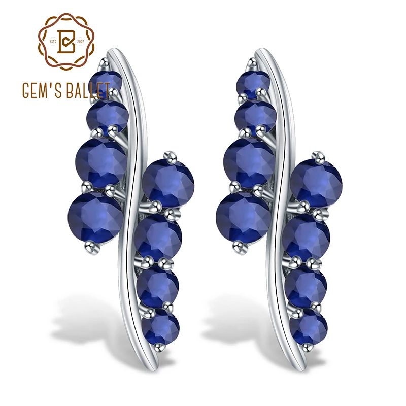 

GEM'S BALLET 925 Sterling Silver Studs Earrings 3.0Ct Natural Blue Sapphire Gemstone Engagement Earrings for Women Fine Jewelry