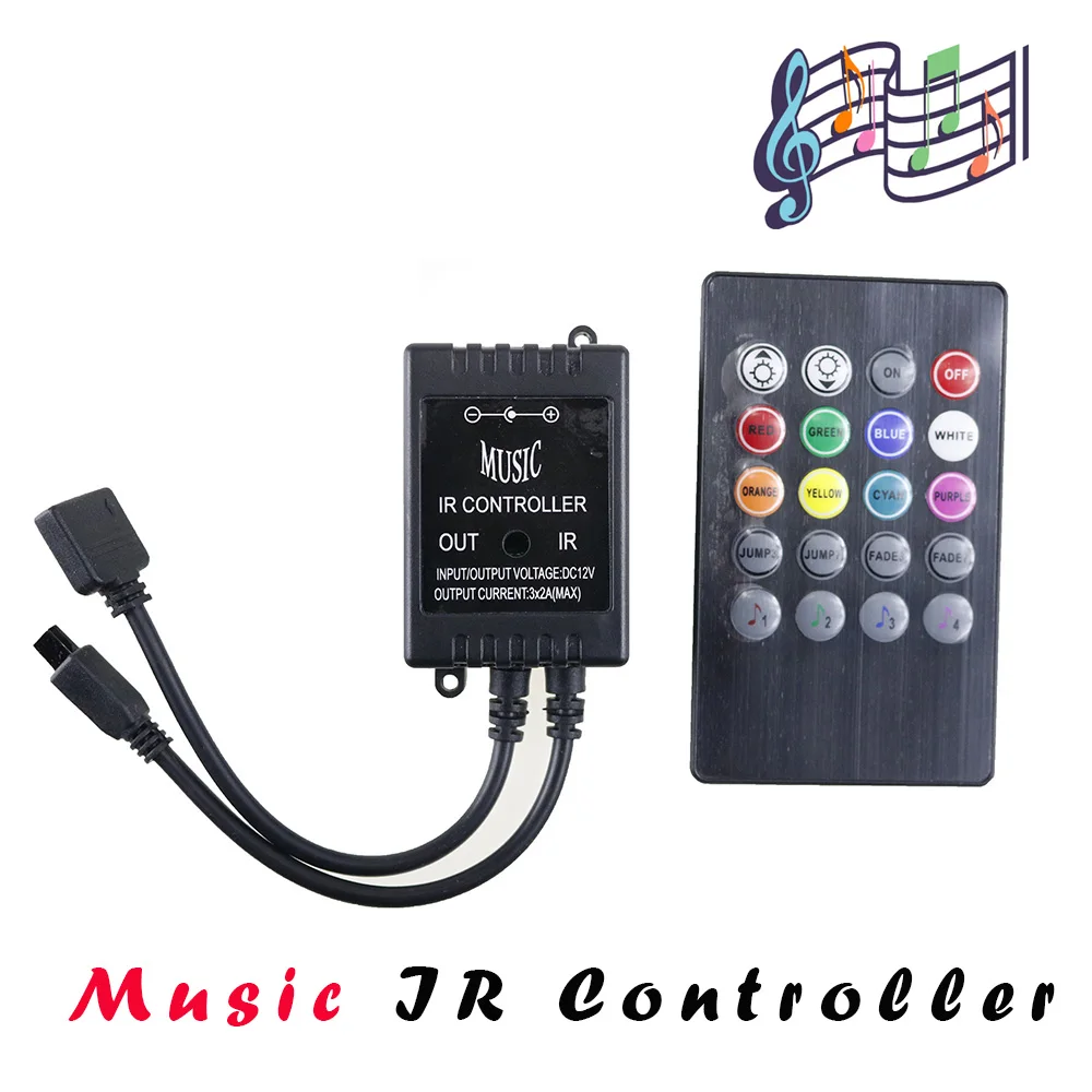 LED Music Voice Sensor IR Controller DC12V 6A 20 Keys IR Remote Controllers for 3528 5050 RGB LED Strip Lights for  Home Party