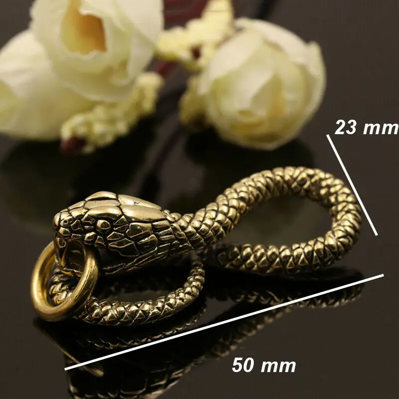 1 Piece Solid Brass Belt Hook Retro Snake Shape Keychain Fob Clip Key Ring Wallet Chain with O ring Charm Pendant Decor Gift