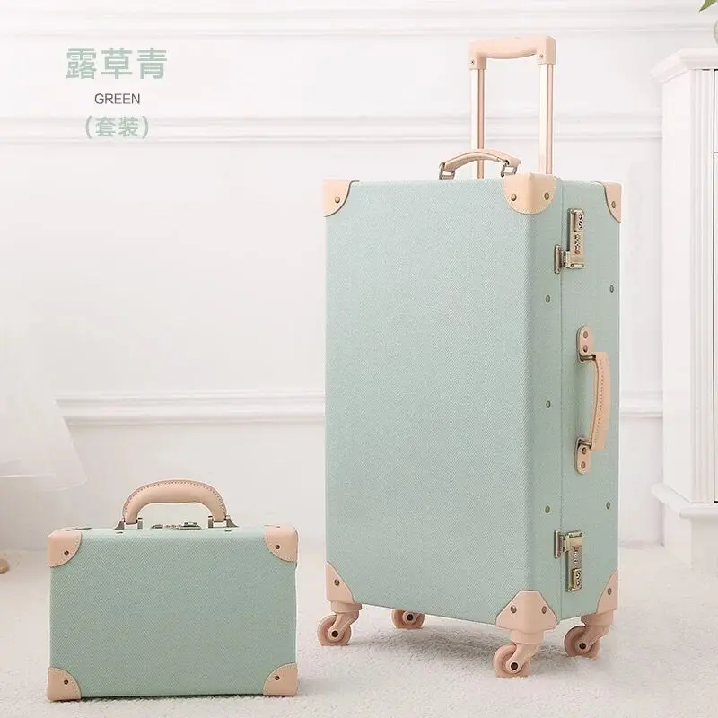 New 2PCS/SET Vintage Floral Travel Bag Rolling Luggage,13\