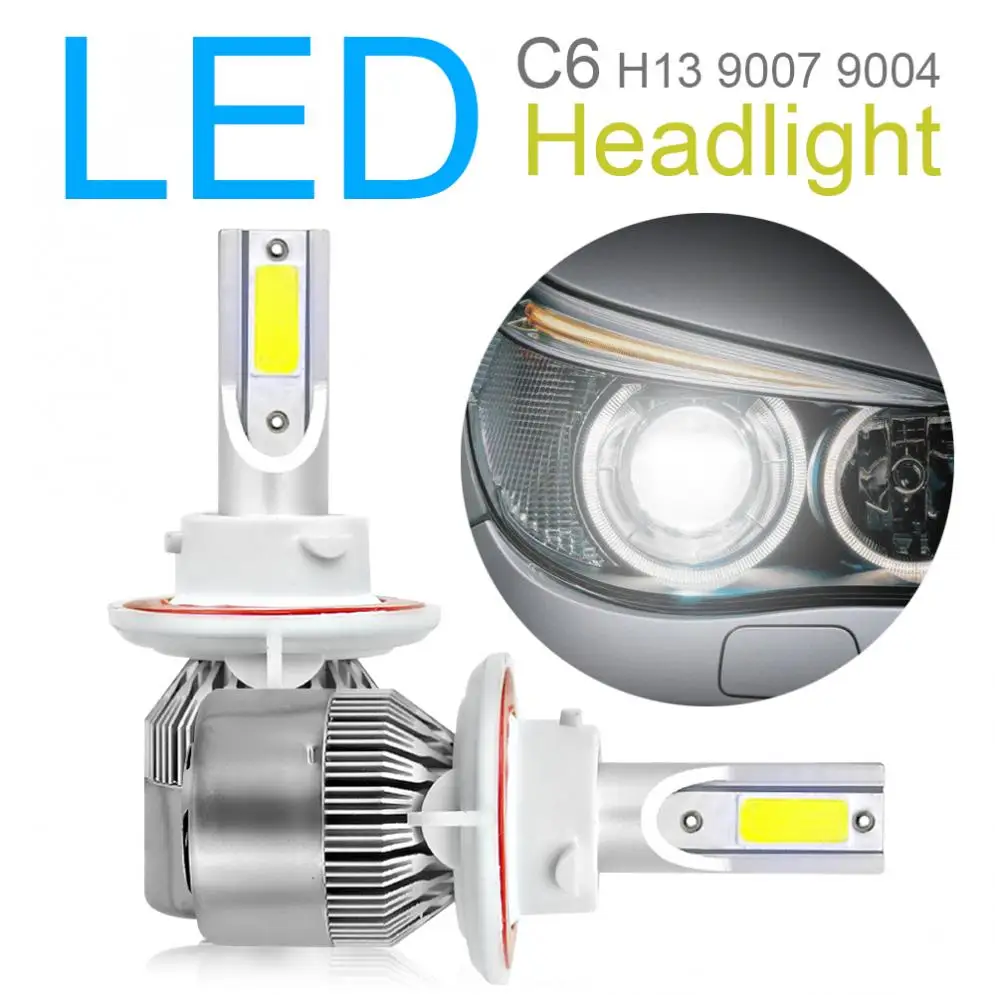 

2шт Универсальный H13 / 9008 C6 10800LM 6000K 120W COB светодиодный светильник для автомобиля, комплект, лампа Hi или Lo