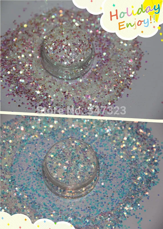 

A31504-2829 Mix Size Iridescent Rainbow 2 White Colors Glitter for nail art and Other DIY decoration 1Pack =25g*2=50g