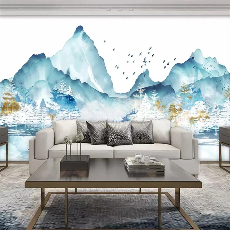 

wellyu Abstract Ink Landscape Elk Forest New Chinese Background Wall Customized Large Mural Environmental Wallpaper