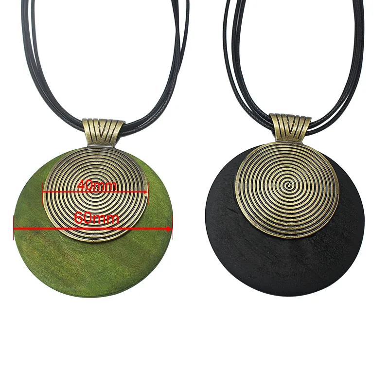 COUYA Jewelry for Women Leather Long Chain Pendants&Necklaces Green/Coffee Wooden Pendant Choker Necklace N10046