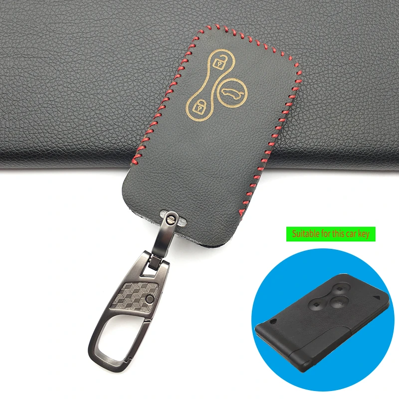 Leather 3 Buttons Car Key Cover Case Protector Skin Smart Card For Renault Clio Logan Megane 2 3 Koleos Scenic