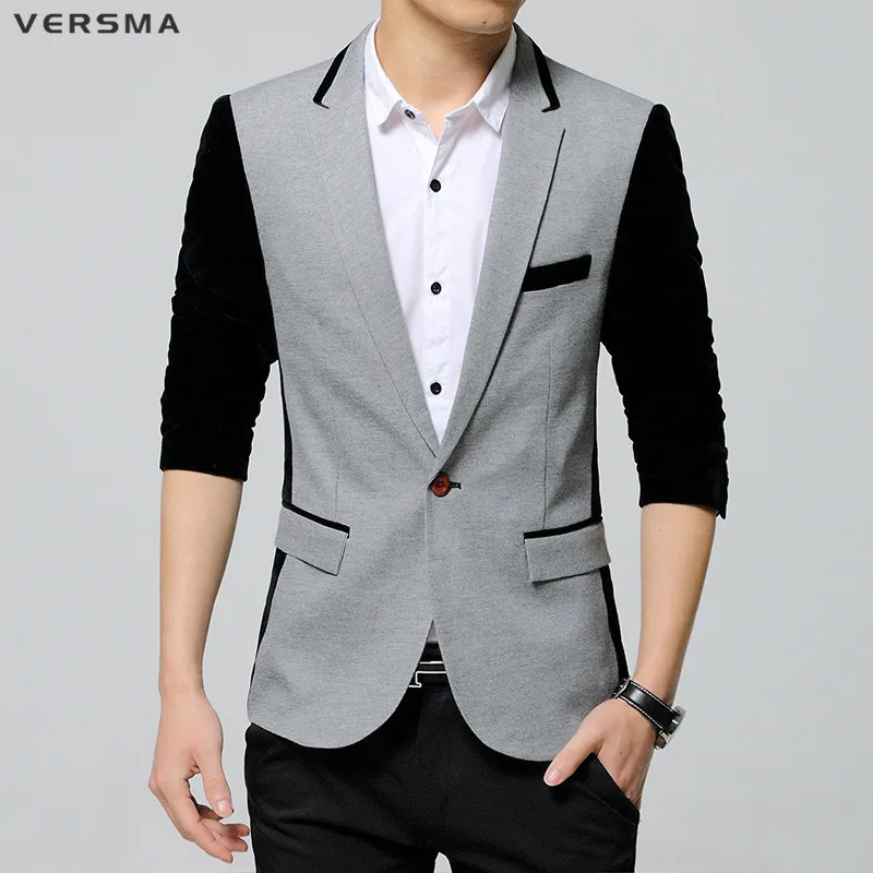 

VERSMA 2017 Korean Patch Grey Stripe Suit Blazer Hombre Men Jaqueta Terno Blazer Masculino Casual Jacket Men Blazer Designs 5XL