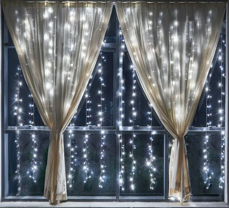 10pcs 3Mx2M 208led icicle curtain string fairy light Xmas Christmas Wedding Home garden party Hanging Backdrop Wall decor-White