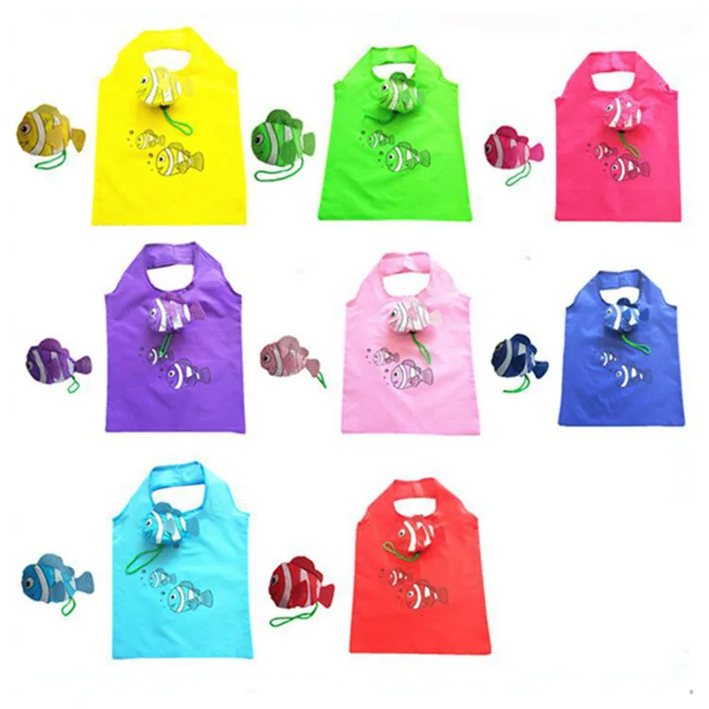 High Quality Tropical Fish Foldable Eco Reusable Shopping Bags Reusable Tote Pouch Recycle Storage Handbags 38cm x58cm